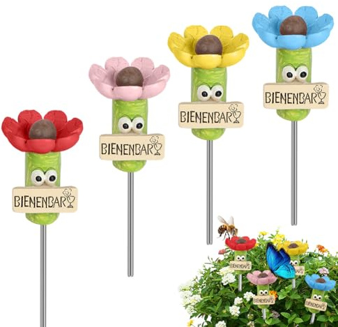 Ainiv 4-Piece Bee & Insect Drinking Cup Set, Resin, Flower-Shaped, Outdoor, Multicolor