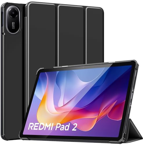 TiMOVO Funda para Xiaomi Redmi Pad 2 11 Pulgadas 2025, Negro | Funda Delgada Ligera, Base Rígida, Soporte Triángulo Ajustable, Auto Activación/Reposo