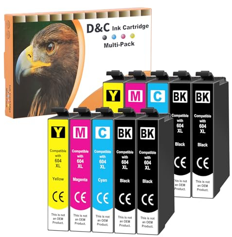 D&C Repuesto para 604XL Cartuchos de Tinta, Compatibles con Epson Expression Home XP-2200 XP-3200 XP-2205 XP-3205 XP-4200 XP-4205, Workforce WF-2910 WF-2930 WF-2935 WF-2950 (10 Paquetes)