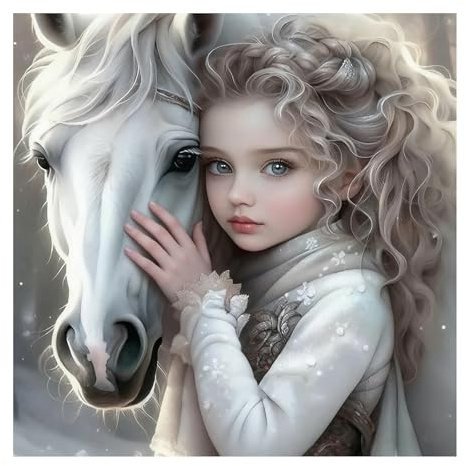 Domnpes White Horse Diamond Art Kits for Adults, 5D Diamond Painting Kits for Beginners, DIY Round Full Drill Bead Craft for Home Wall Decor Gift 11.8x11.8 inch, Animal