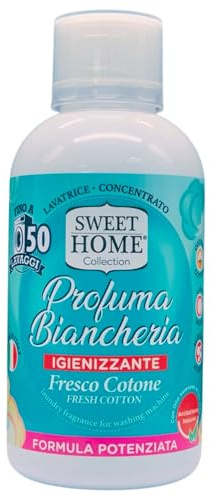 Profuma Biancheria Igienizzante FRESCO COTONE, Formula Potenziata. Con Olio Essenziale Di Tea Tree, Antibatterico Naturale. Dura Fino a 50 Lavaggi 250ml (Unità)