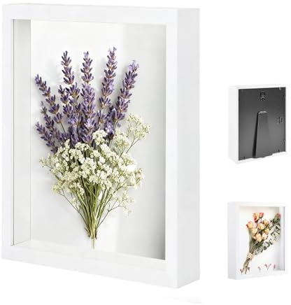 Cadre Photo 3D, 30 x 40 cm, Cadre Photo Profond à Remplir, avec Plaque Acrylique Transparente, Vitrine Cadres 3D en Bois Profond 3cm, Décoration Murale Stéréoscopique, pour la Mariage, Salon, Blanc