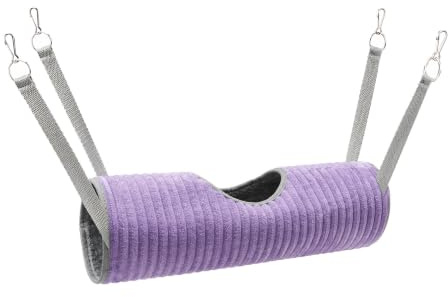 Mtbricey Small Animal Hanging Tunnel Hammock for Hamster Rat Ferret Guinea Pig Chinchilla Plush Cage Hideout Tunnel Bed Hammock For Cage Guinea Pig Hideout Washable Soft Fleece with 4 Clips (Purple)
