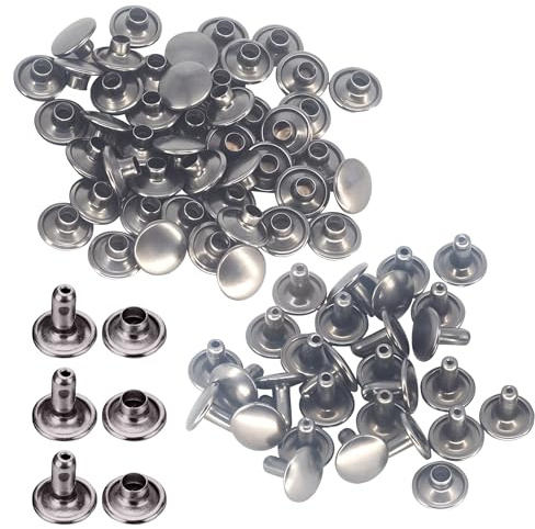 Trimming Shop Lädernitar 100 set dubbla cap-nitar rörformade metalldubbar för gör-det-själv-hantverk, handväskor, bälten, plånböcker, väskor, skor, kläder, reparation och utbyte, 12 mm, pistolmetall