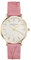 Rosefield Damenuhr The City Bloom Gold 33 mm Rundes Gehäuse mit Weißem Zifferblatt und Rosa Band - CIRBG-E92