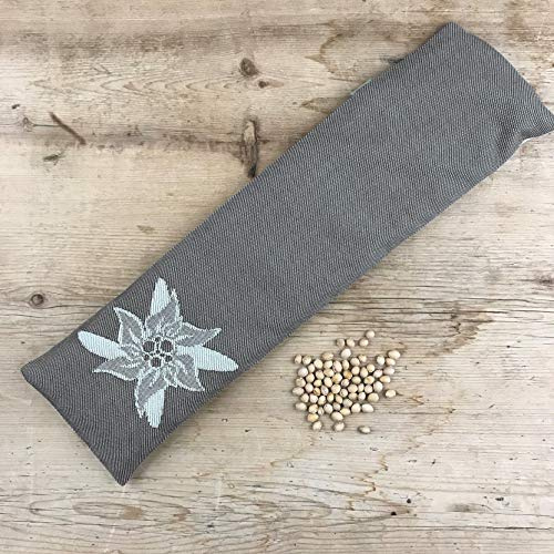 GAIDRA Cuscino BENESSERE con NOCCIOLI di CILIEGIA sfoderabile - jacquard in 100% cotone - 51 x 14 cm - qualitá artigianale dall' Alto Adige - stile tirolese stella alpina - grigio doubleface