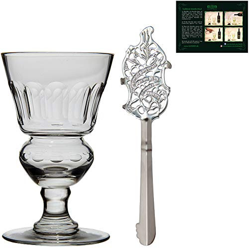 ALANDIA Absinth Glas und Löffel Set Mundgeblasenes Glas mit Reservoir | Edelstahl Löffel