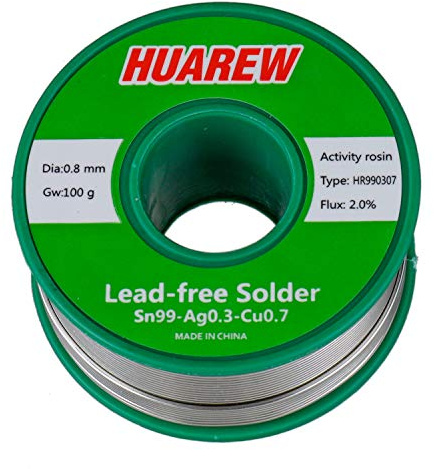 HUAREW HR990307 Sn 99-Ag 0.3-Cu 0.7 alambre de soldadura sin plomo con núcleo de colofonia (0.8mm, 100g)