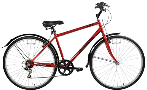 Ammaco Professional City 700c Wheel Hybrid Trekking Touring Mens Town Commute 6 Speed Bike 22 Frame Red