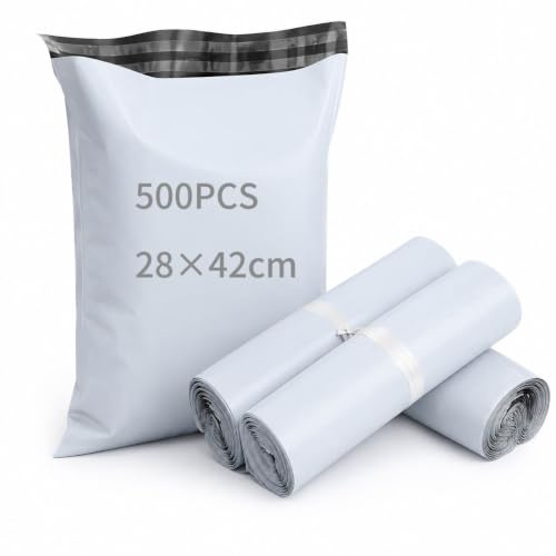 NOVAGO Lot de 500 Sacs d'Expédition 28 x 42 cm – Enveloppes Plastique Épaisses Opaques Auto-Adhésives Inviolables et Résistantes