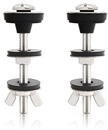 Universal Toilet Tank to Bowl Bolts Kit, Heavy Duty Toilet Bolts, Waterproof Stainless and Rubber Washers Gaskets with Extra Long Nut Screw for Fastening (Silver) (2, Short)