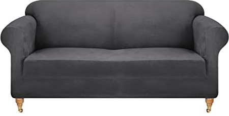 viceroy bedding VELVET STRETCH Thick Sofa Covers 1/2/3/4 Seater Sofa Furniture Protector EASY FIT ELASTIC Jacquard Fabric Couch Settee Slipcover BONUS SIDE STORAGE POCKET (Charcoal, 2 Seater)