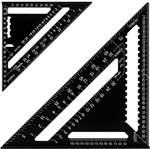 MUKCHAP 7 Inch and 12 Inch Triangle Ruler, High Precision Aluminium Alloy Triangle Ruler, Black Square Protractor Layout Measuring Tool for Engineer Carpenter