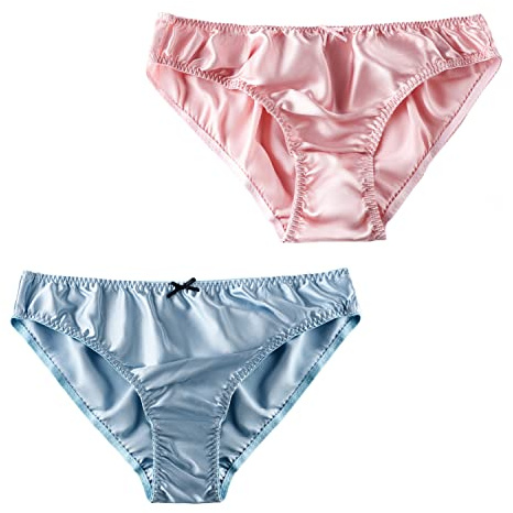 BOEYAA Culottes en soie de mûrier pour femmes - Bikini sexy en soie, culotte en satin, lingerie élastique avec ceinture, short de plage - Lot de 2, F, 3XL