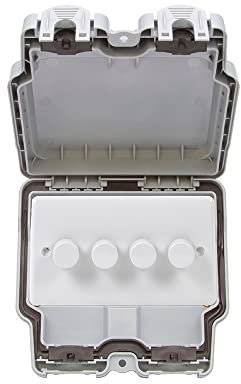 Lieber Silk White 4 Gang Outdoor Dimmer Switch IP66 Trailing Edge 100W LED (250w Halogen/Incandescent)