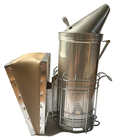 Dadant Smoker 4 x 10 Stainless Steel with Shield - Large Heavy Duty Beekeeping Beekeeper's Smoker - Made in USA - Large