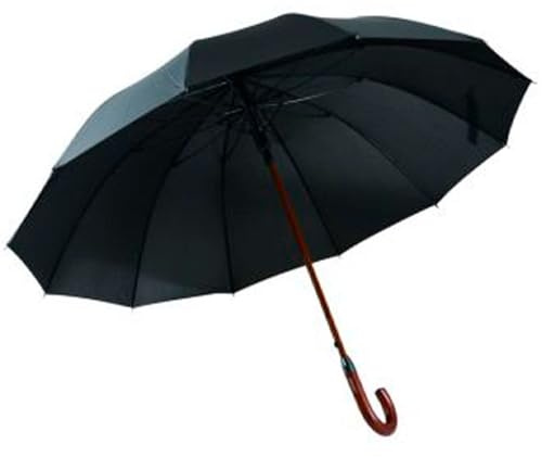 Acan Tradineur - Paraguas Largo de Caballero - Mango de Madera - Fabricado en poliéster - Antiviento, Apertura automática, 12 Varillas de Fibra, Compacto - Ø 110 x 91,5 cm - Negro