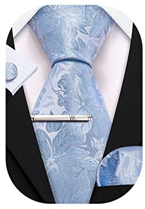 Barry.Wang Mens Ties 8cm Silk Paisley Floral Pocket Square Cufflinks Tie Clip for Wedding Business Party Classic