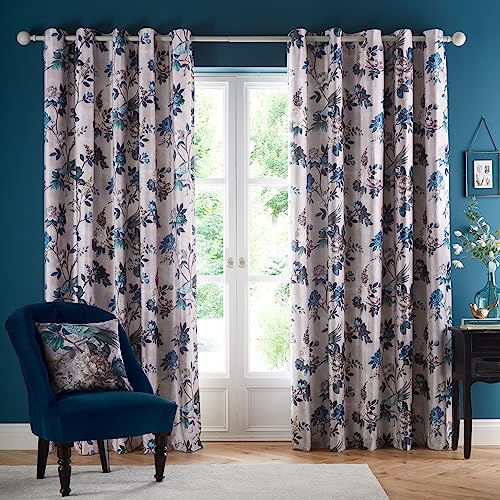 Appletree Heritage - Windsford - Velvet Pair of Eyelet Curtains - 66 Width x 54 Drop (168 x 137cm) in Teal