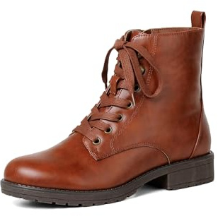 LISYIIZ Women's Ankle Combat Boots Lace Up Booties with Side Zipper Low Heel Fashion Combat Booties for Fall Winter Casual Wear