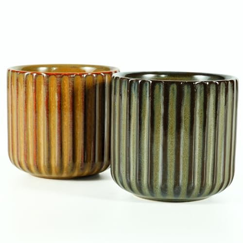 Erkundpresso. - 2 x 180 ml Tazas de Café de Cerámica sin Asa - Tazas de Café para Espresso para agua y té - Resistentes al Calor - Colores Retro - Juego de regalo -Bronce + Marrón