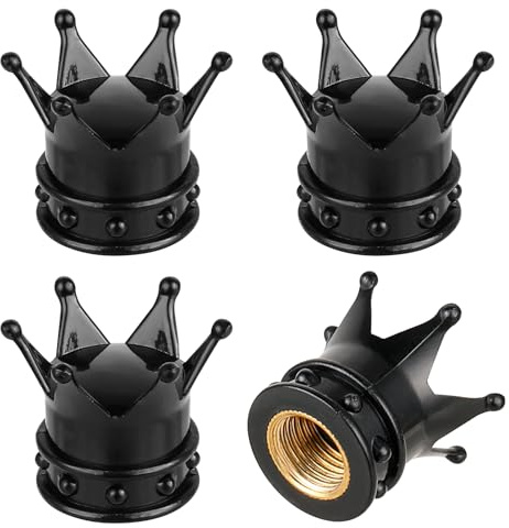 4 Stück Kronen Ventilkappen Autoventil Kappe Schwarz Universelle Krone Autoreifen Ventilkappen Dekoration Geeignet für Alle Autos, SUVs, Fahrräder und Motorräder