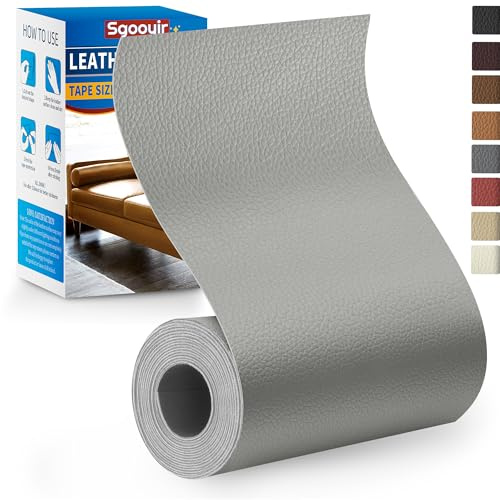 Sgooyir Kunstleder Selbstklebend Grau, 10x160cm Leder Reparatur Set, Kunstleder Reparaturset Flicken Selbstklebend Patch für Autositze, Möbel, Sofa, Couch, Jacken