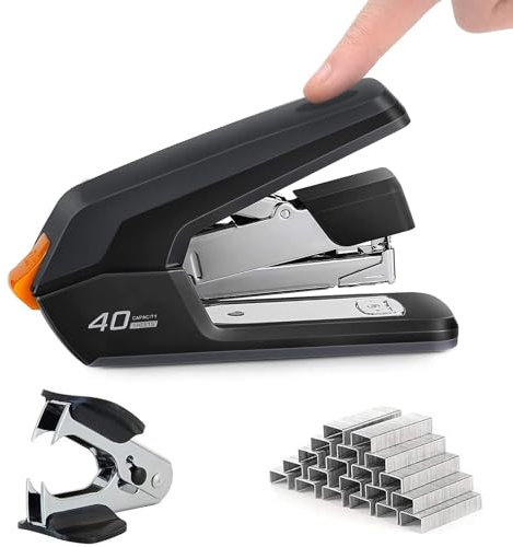 Sokiwi Arbeitssparendes Heftgerät,tacker büro Für 40-50 Blatt Kapazität,mit 1500 Heftklammern und Heftklammerentferner,für Büro Schule Heim Schreibtisch Zubehör Metall Hefter(Schwarz)