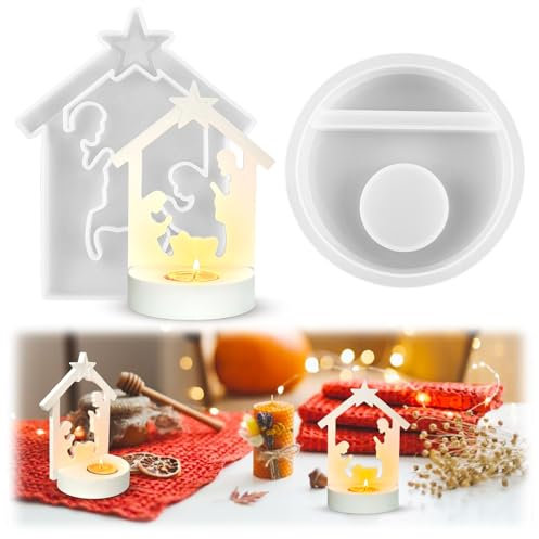 Silikonform Krippe Silikonformen Gießformen Kerzenhalter Krippenfiguren Silikonform DIY Krippe Silikon Gießform Teelicht Gipsform für Weihnachten Kerzenständer Dekoration