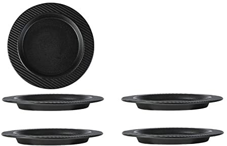KWMAEEUID Ceramic Plates Set of 4, Black And White Frosted Western Food Plate, Vertical Texture Non-Slip And Hot, Smooth Glaze And Easy To Clean,Black,8in