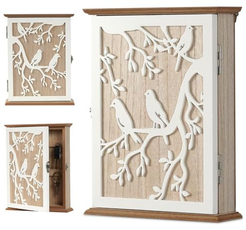 Fouvin Design Key Cabinet, Wooden Key Box, 20 x 6 x 26.5 cm, Natural