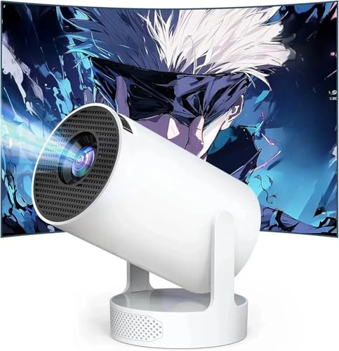 Bärbar Mini HY300 Pro HiFi-högtalare Android TV-projektor med WiFi och Bluetooth – 1080P FHD, 2 x 5 W högtalare 360° stereoljud, WiFi6, Auto Keystone, Bluetooth 5.4, kompatibel med Android/iOS/USB