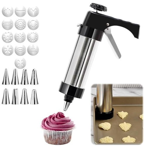 Kit de presse à biscuits en acier inoxydable comprenant 13 disques à biscuits et 8 douilles de glaçage, parfait pour les emporte-pièces de Noël, les biscuits et le glaçage de gâteaux