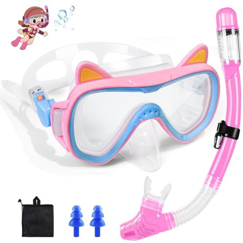 Zikenis Kinder Schnorchelset, 4-16 Jahre, Taucherbrille mit Dry Schnorchel, Rosa