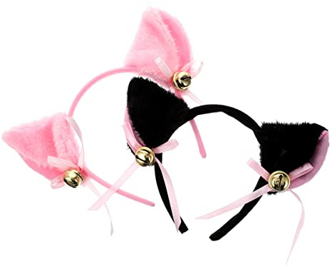 Mikinona 2piezas Diadema De Campana Orejas De Animales Negro y Rosa Accesorio De Peluche Para Cosplay y Fiestas