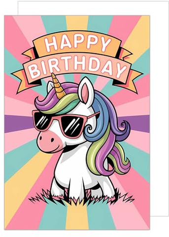Edition Seidel - Biglietto di auguri premium per compleanno con busta. Biglietto di auguri di compleanno unicorno colorato per uomo, donna e bambino (G3794 SW025)