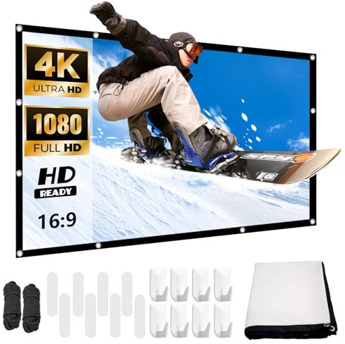 Schermo per Proiettore 100 Pollici, Schermo Cinematografico Portatile 16:9 HD 4K Schermo, Anti Rughe Pieghevole, Schermo per Proiezione Bifacciale, per Ufficio Scolastico All'Aperto Teatro