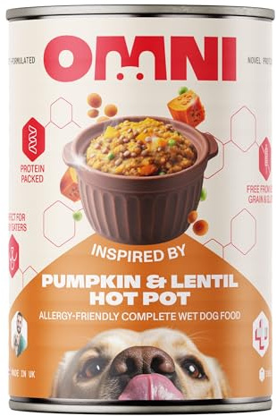 Omni Wet Dog Food for Adult Dogs - Pumpkin & Lentil Hot Pot Hypoallergenic Dog Food Vet-Formulated Rich in Protein with Parsnip, Broccoli and Sage - Gut Friendly, Soya and Gluten Free, 395g Can