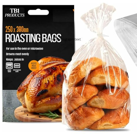 TB1 60-Pack Large Oven Roasting Bags | 250mm x 380mm BPA-Free Cooking Bags | Microwave Safe 1.5L Food Bags for Chicken, Fish, Meat, Veggies | Mess-Free Meals | Heat-Seal Steam Lock