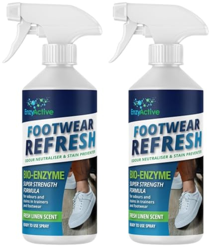 EnzyActive Shoe ReFresh & Deodriser Spray Odour neutraliser Linen Fresh Kick With Enzymes Sweat Eliminator for Trainers, Shoes, Sandals, Hiking Boots,Slippers for Bad Odours from Smelly Feet 500ML(P2)