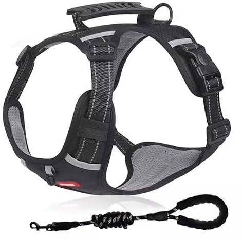 Pettorina per cani di taglia media, anti-tiraggio, per cani con guinzaglio e pettorina, pettorina per cani senza pull, imbottita, misura grande, media (nero, XL)