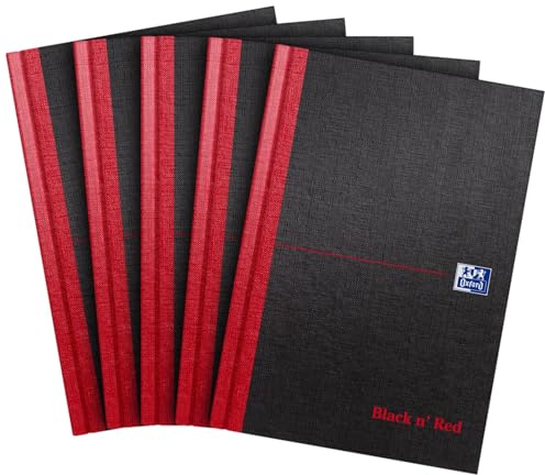 Oxford Black n' Red A5 Notebook, Hardback Casebound, 192 pages, Lined (Pack of 5)