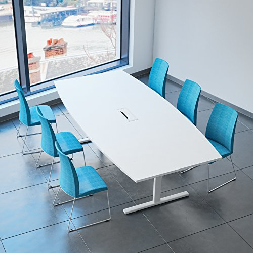 Weber Büro Easy - Tavolo da conferenza a forma di barca, 240 x 120 cm, bianco con elettrificazione, colore struttura: bianco