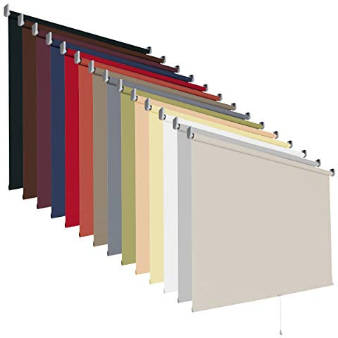 Springrollo Mittelzugrollo Tageslichtrollo Rollo Breite 60 - 200 cm Höhe 180 cm Stoff blickdicht lichtdurchlässig Montageträger Metall Tür Fenster Sonnenschutz Blendschutz (60 x 180 cm / Wieß)