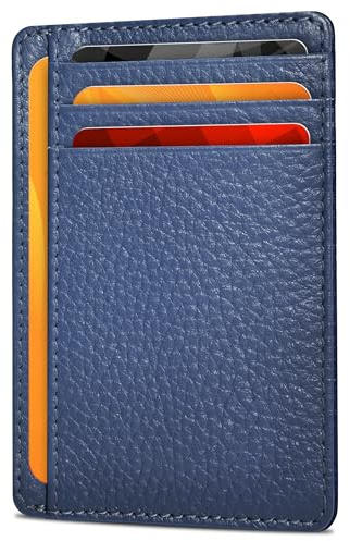 Real Leather Slim Minimalist Wallet for Men and Women -RFID Blocking Front Pocket Thin Credit Card Holder Stylish Wallets (Plum)