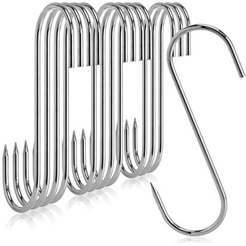 com-four® 12x Ganchos para carne en forma de S - Ganchos multiusos cromados - Ganchos universales - Ganchos para fumar carne y pescado (14.5cm - 12 piezas de ganchos para carne)