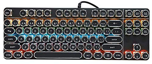 Mekaniskt tangentbord, svart punk speltangentbord med retro rund keps, färgglada bakgrundsbelysta tangentbord, USB-trådbundet tangentbord, för fönster, dator, skrivbord, PC