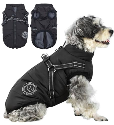 Savlot Hundejacke Winterweste Jacken Hundemantel Hundepullover Haustier Skifahren Kostüm Ärmellose Baumwolle Gepolsterte Weste Mit Brustgurt Gurt - Schwarz, S