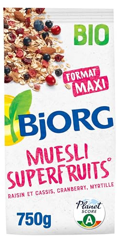 BJORG - Céréales Bio - Muesli Superfruits - Sans Sucre Ajouté - Bio - 750 g