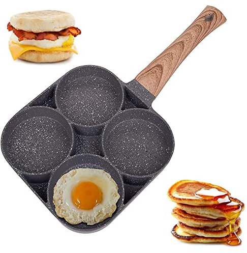 Casserole pour 4 œufs, Casserole d'oeufs au Plat, Poêle Crêpes Quatre Trous, Moule à Oeufs de 4 Tasses, Moule à Omelette en Aluminium 4 Trous, pour Les Œufs Au Plat, Les Steaks, Les Crêpes
